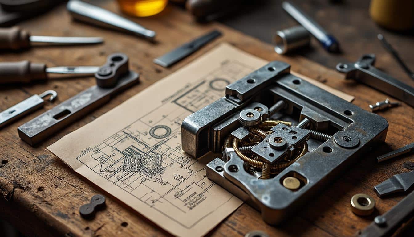 Illustration: Présentation générale du schéma du mécanisme de serrure de porte Thirard
