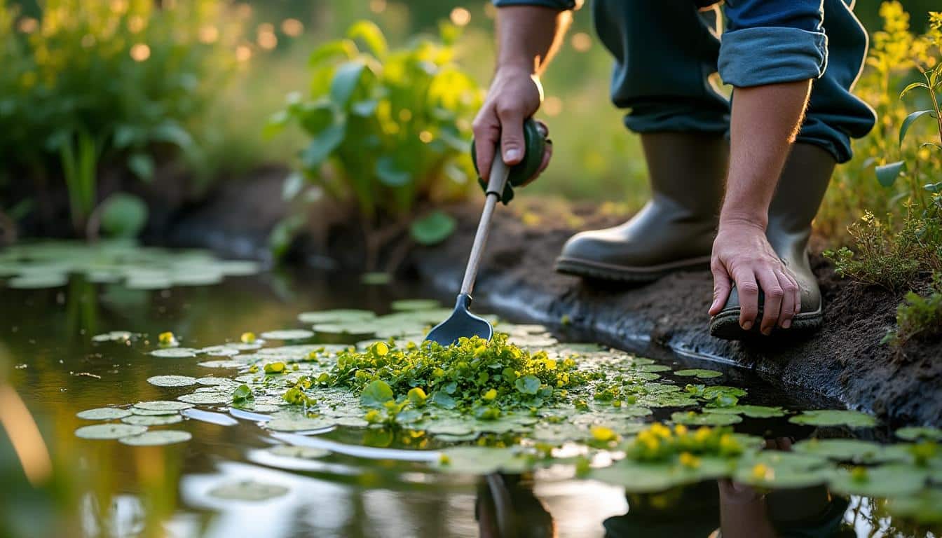 Illustration: Pourquoi choisir le curage manuel des algues dans son bassin ? Avantages et précautions
