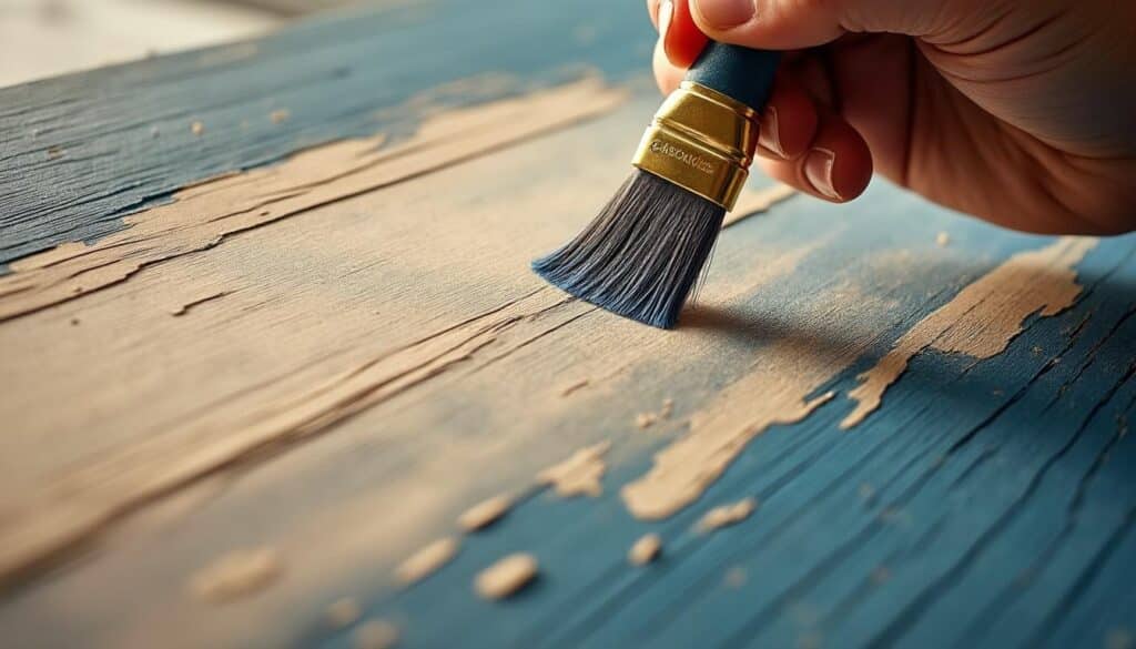 Guide d'application sur bois brut avec un pinceau mural